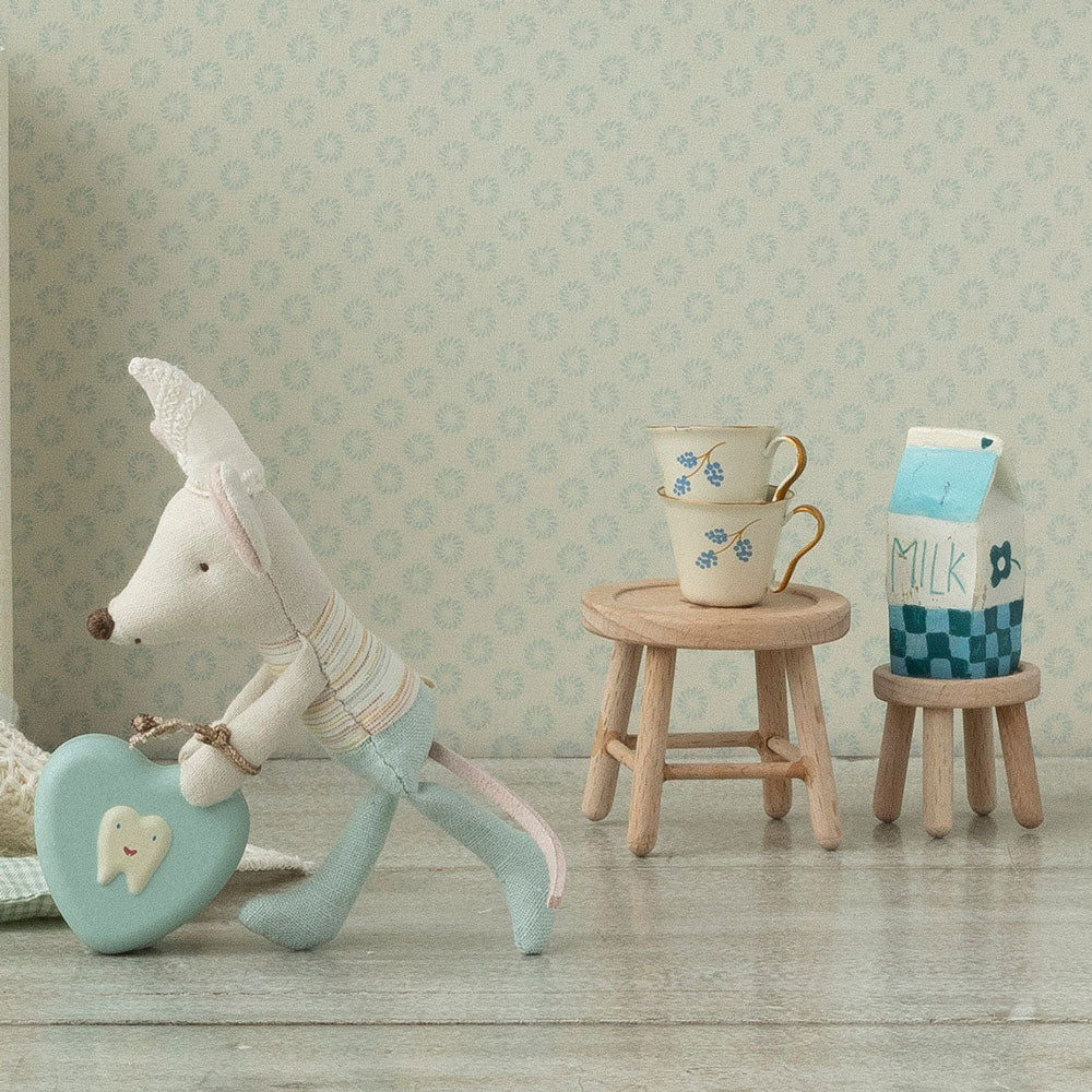 Maileg Mouse Table and Stool Set - Buttons - Natural
