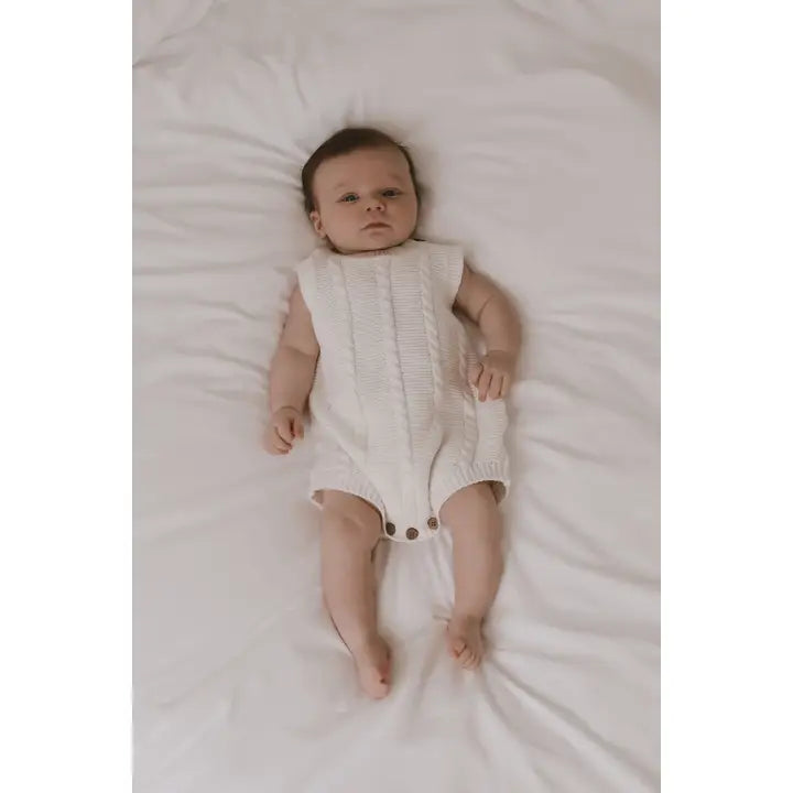 Luna and Luca Cable Knit Summer Romper - White