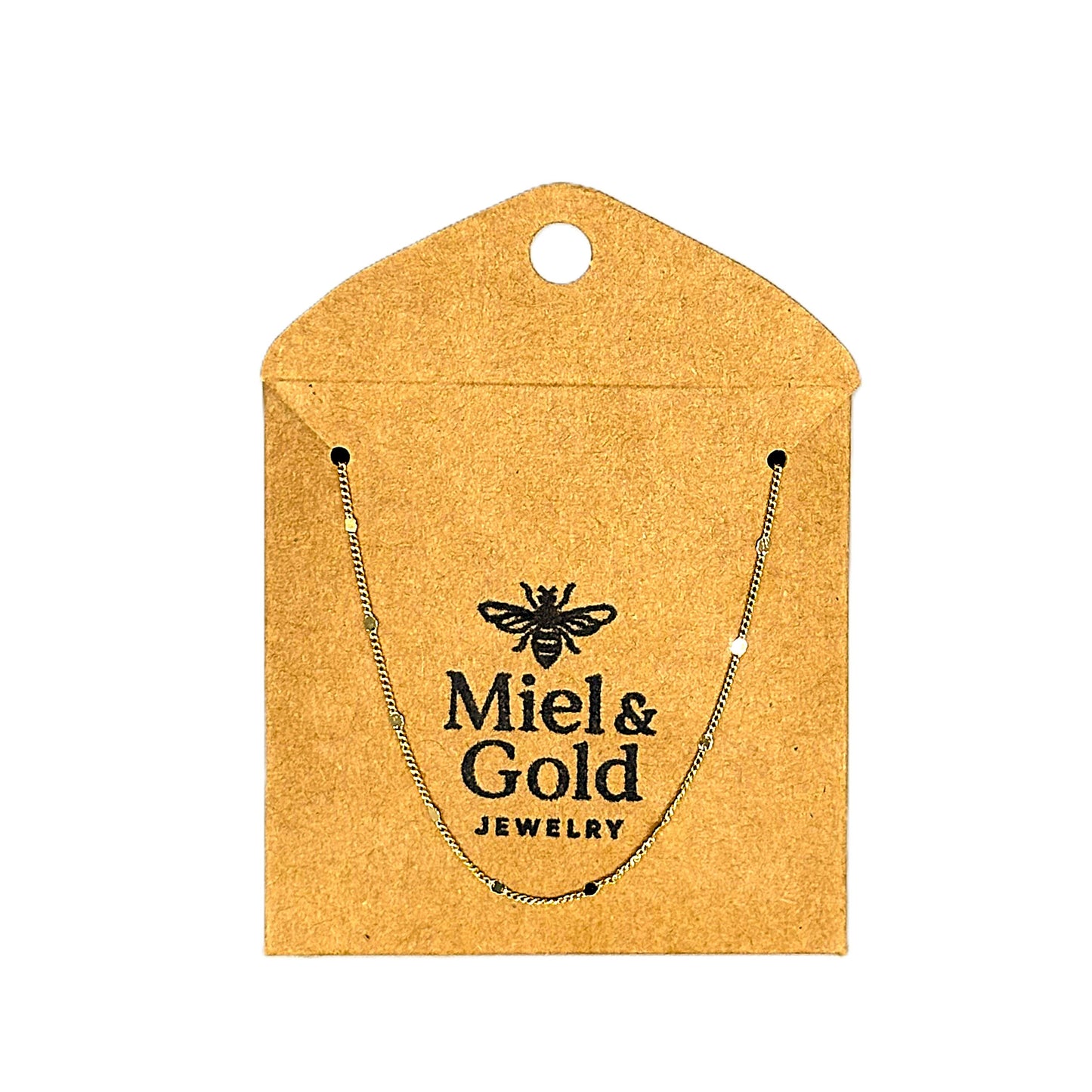 Miel & Gold Curb Chain Necklace Pressed Details 1mm 18k Gold Filled
