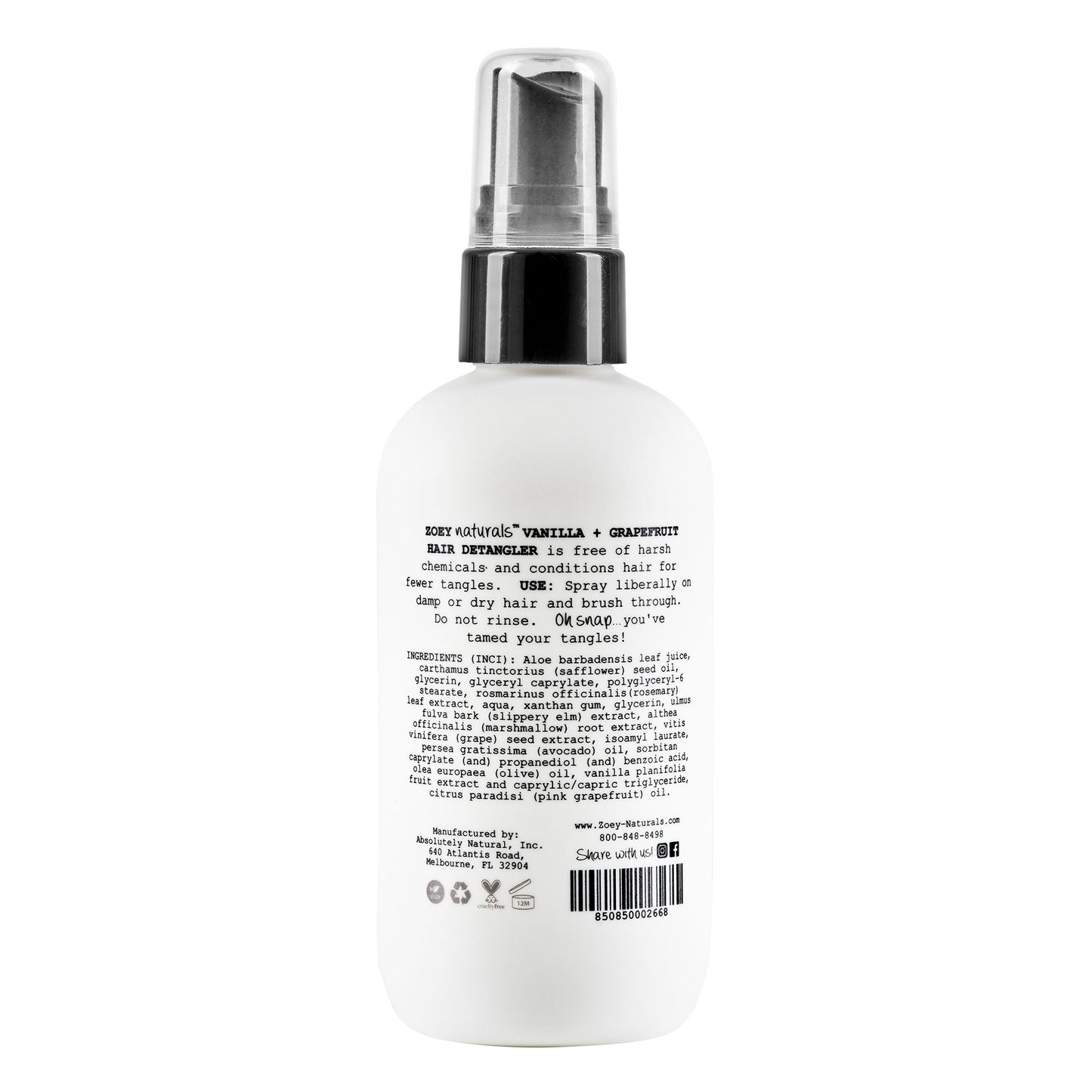Zoey Naturals Hair Detangler - 4 fl oz - Vanilla + Grapefruit