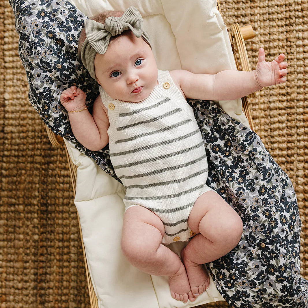 Mebie Baby Sage Stripe Knit Bubble Romper