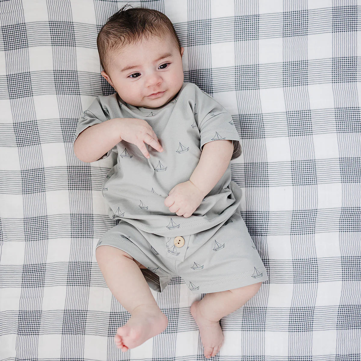 Mebie Baby Button Short Set - Sailboat