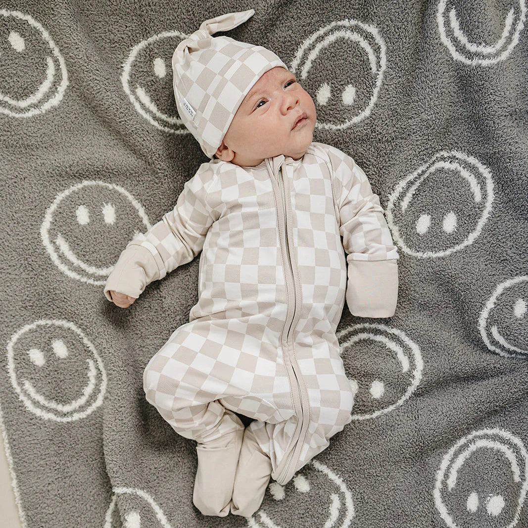Mebie Baby Bamboo Zipper Pajama - Taupe Checkered