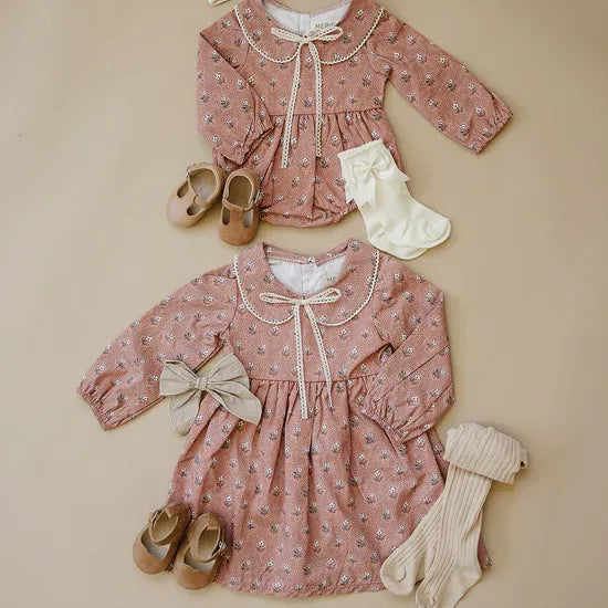 Mebie Baby Vintage Pink Floral Bubble Romper
