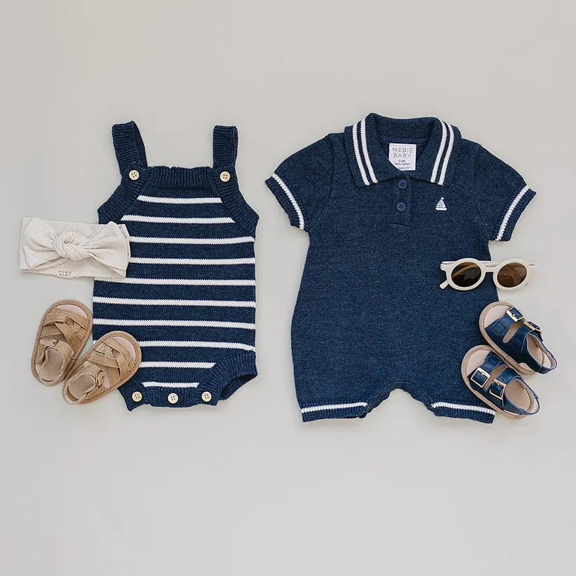 Mebie Baby Collared Sailboat Knit Short Romper