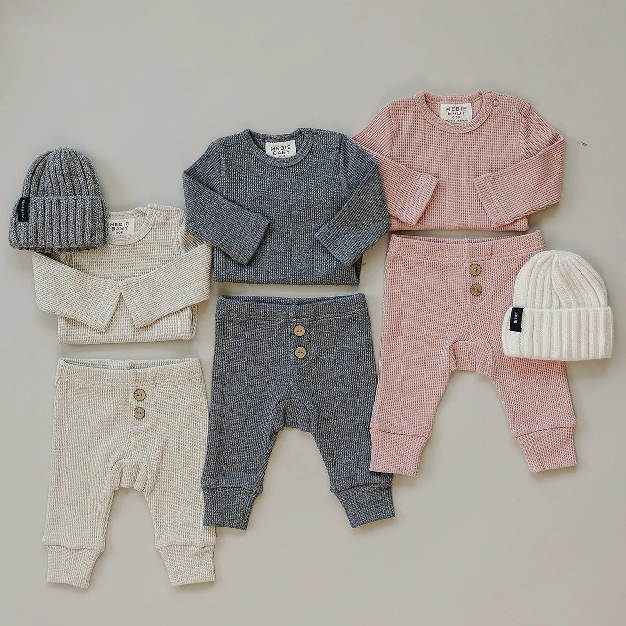 Mebie Baby Bodysuit Waffle Set - Heather Grey