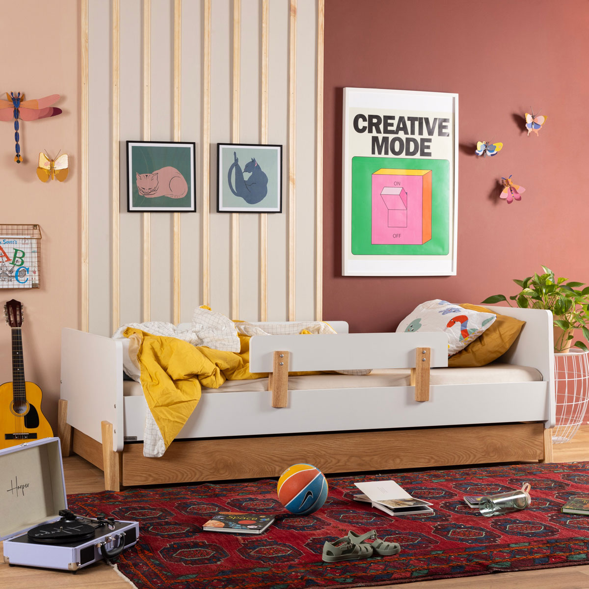 Dadada Storage Trundle - Twin - Red Oak under Dadada Fun Bed Twin