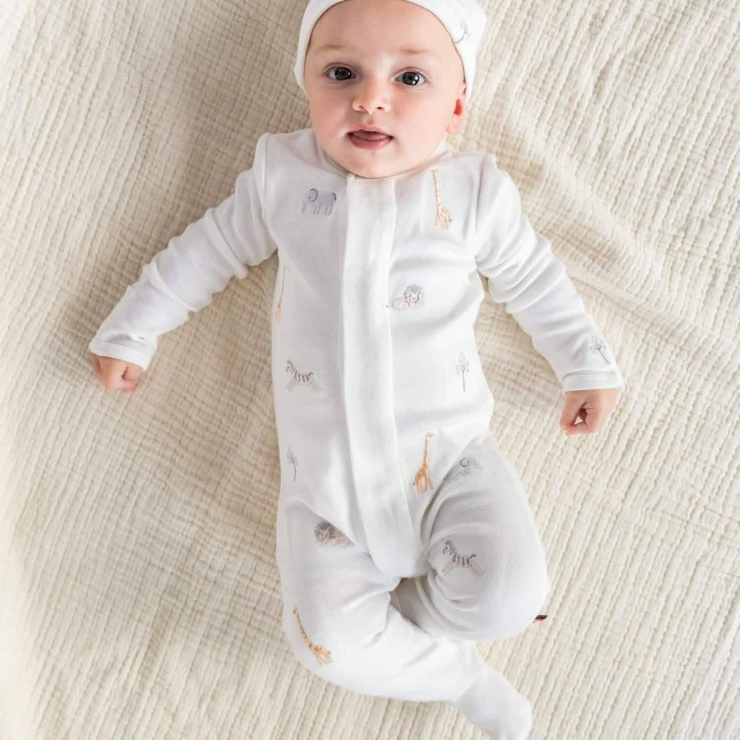 Magnetic Me Organic Cotton Magnetic Footie - White Serene Safari