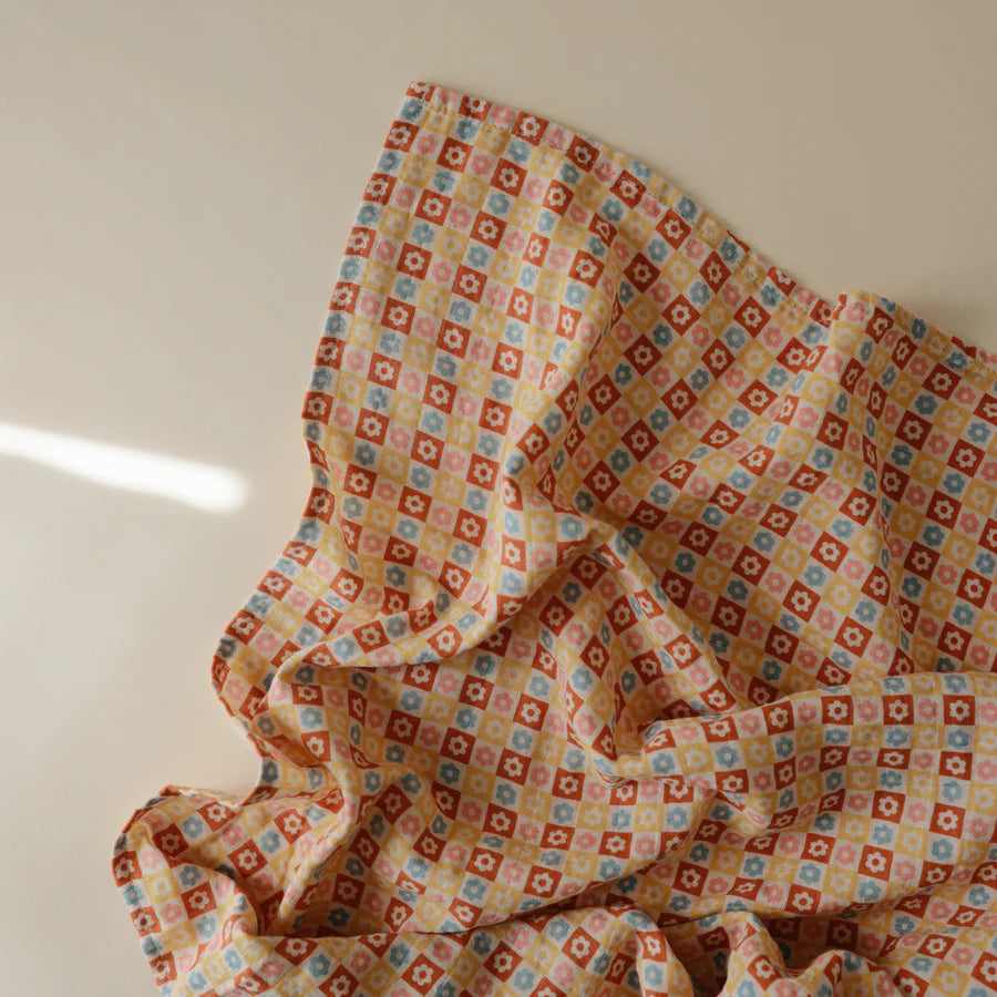 Mushie Muslin Swaddles - Happy Flowers Check
