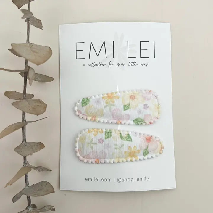 Emi Lei Fabric Hair Clip Snap Barrettes - Set of 2