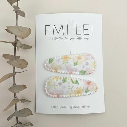 Emi Lei Fabric Hair Clip Snap Barrettes - Set of 2