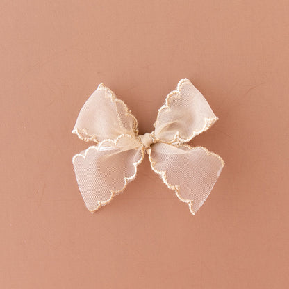 Modern Piggy Ribbon Bow - Nylon Headband - Fawn