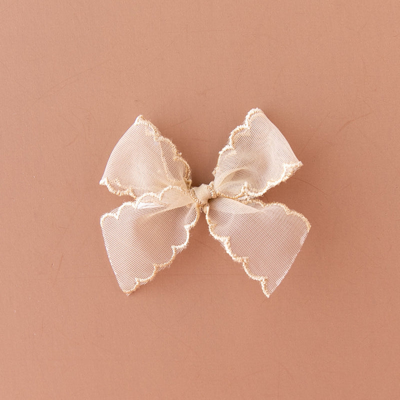 Modern Piggy Ribbon Bow - Nylon Headband - Fawn