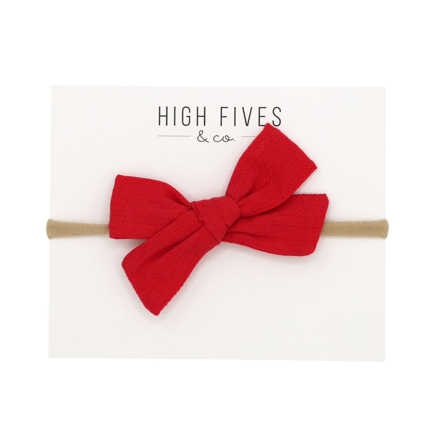 High Fives Patterened Linen Bow Nylon Headband - Red