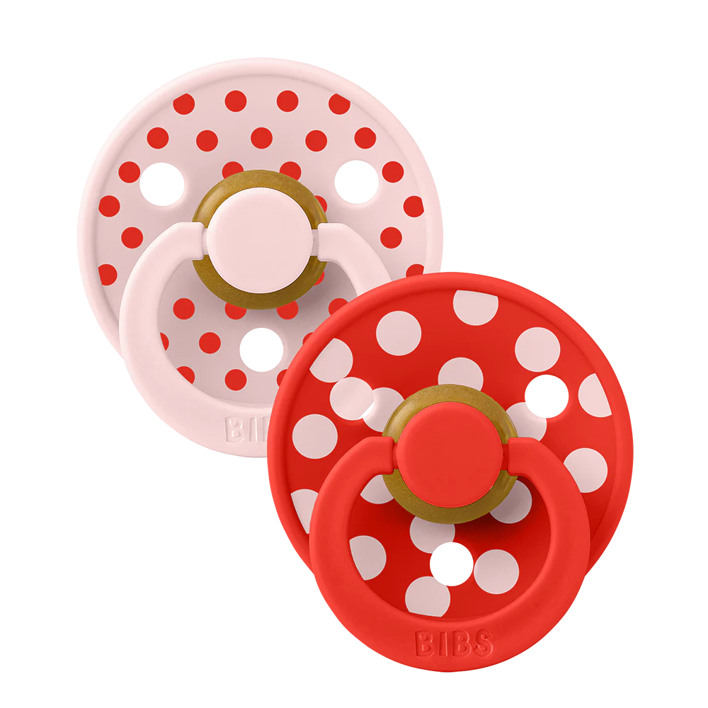BIBS STUDIO Colour Pacifiers 2 Pack Polka - Blossom/Candy Apple