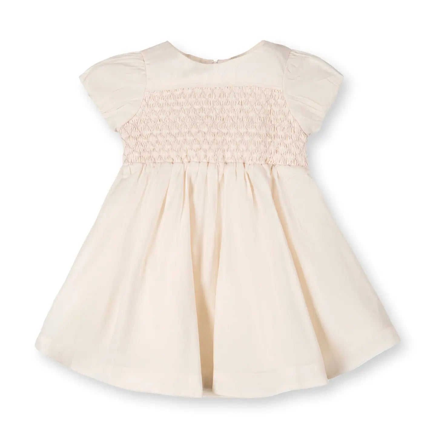 Hope and Henry Organic Smocked Puff Sleeve Dress - Natural with Pink