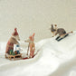 Mice family skiing while using Maileg Mouse Christmas Tea Party - Dark Green