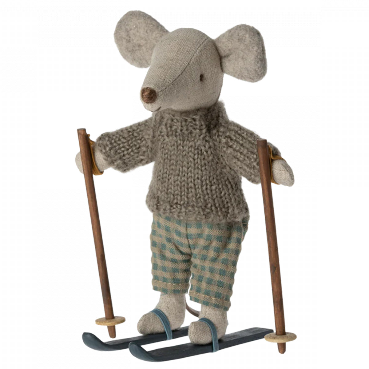Maileg Big Brother Winter Mouse with Ski Set - Grey and Blue
