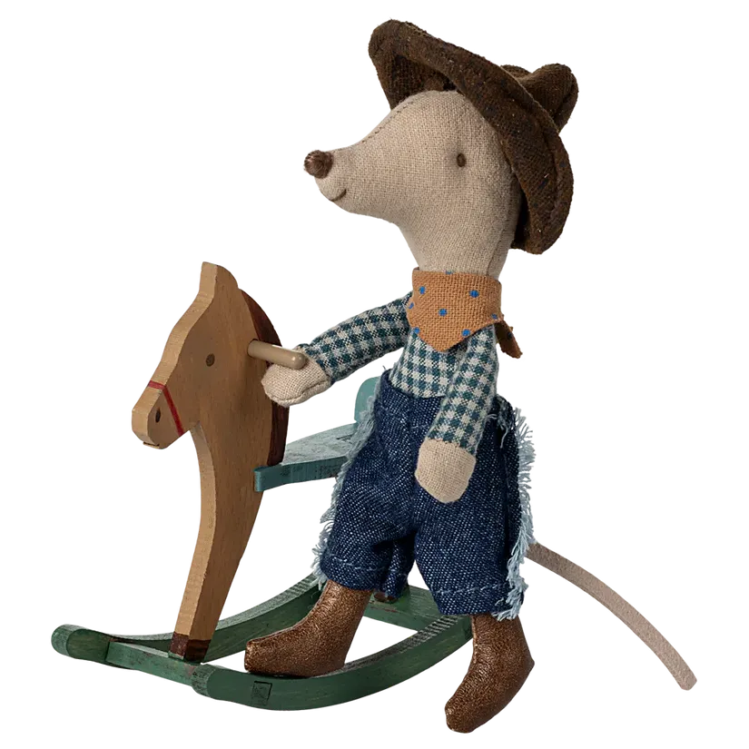 Maileg Cowboy Mouse On Rocking Horse - Little Brother