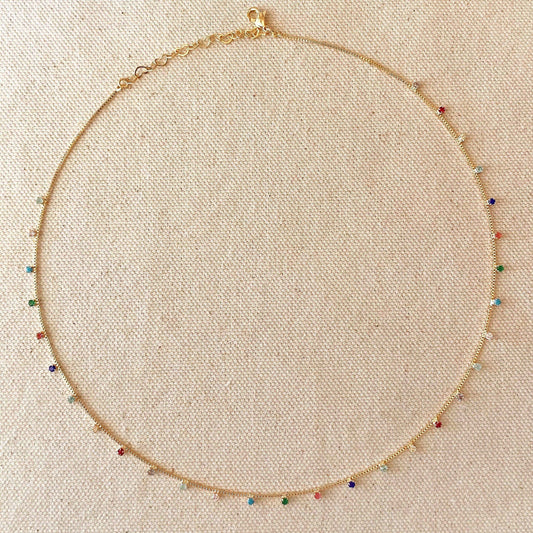 Miel & Gold Micro Cubic Zirconia Colored Stones Necklace 18k Gold Filled
