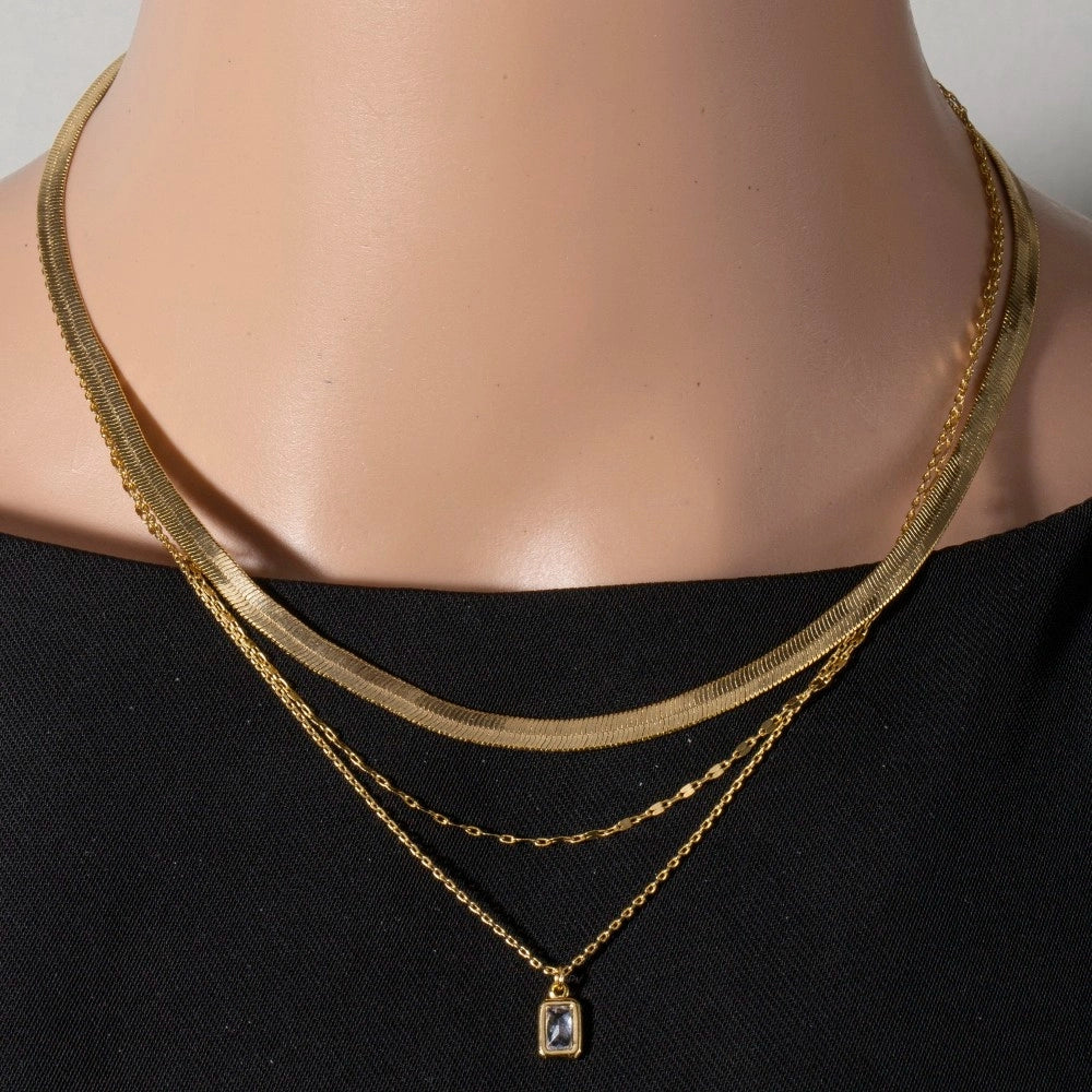 Fame Assorted Three Layered Cz Charm Chain Necklace