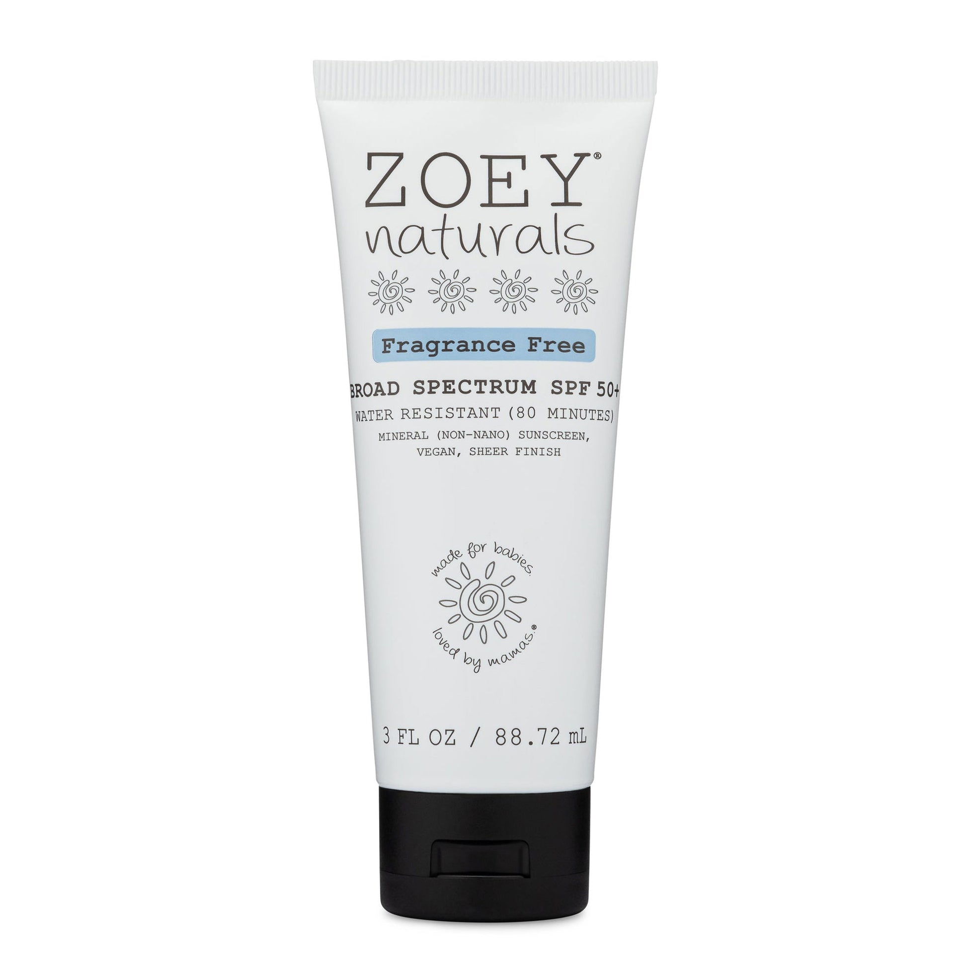 Zoey Naturals Broad Spectrum SPF 50+ Tube Sunscreen - 3 fl oz - Fragrance Free