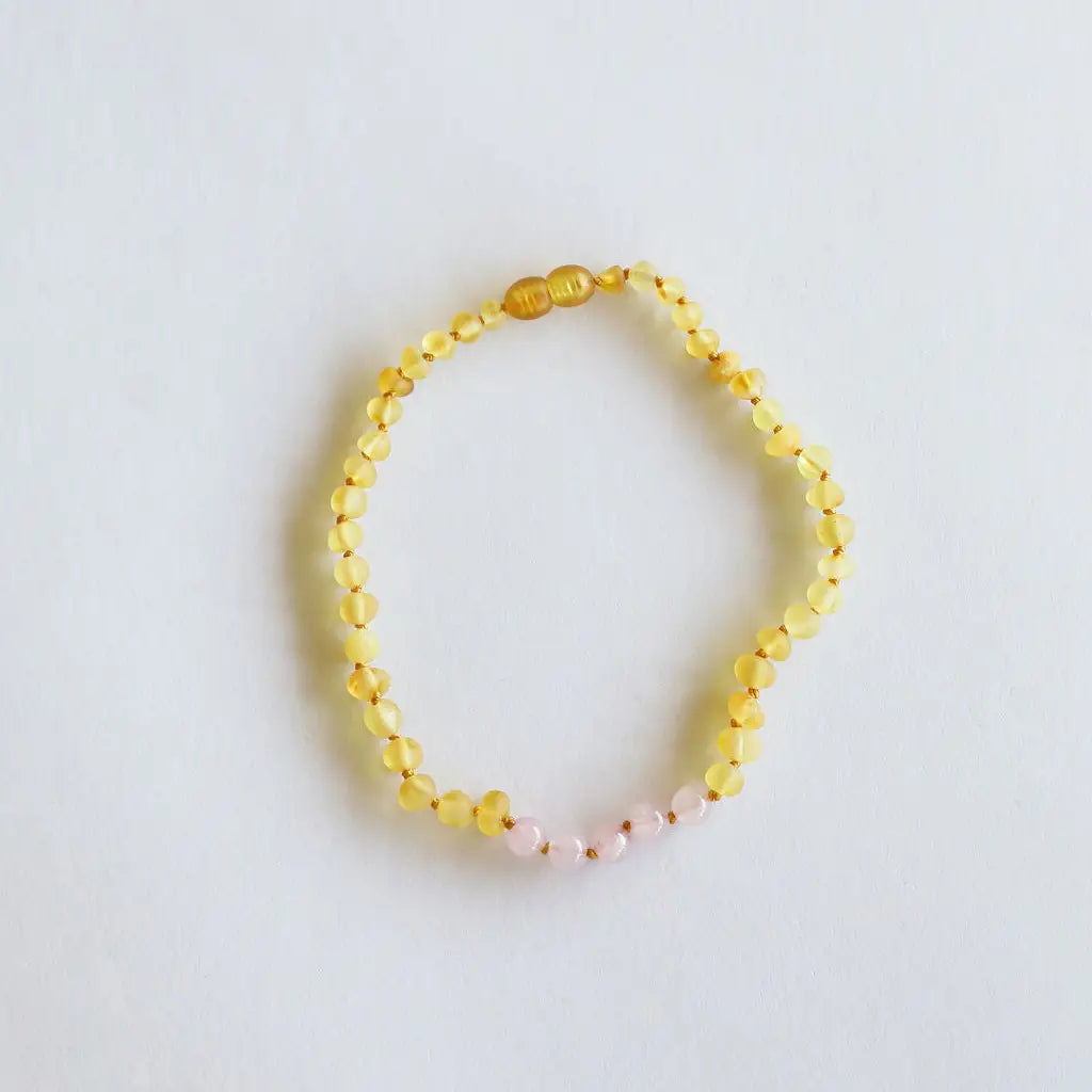 CanyonLeaf Raw Honey Baltic Amber + Rose Quartz - Necklace