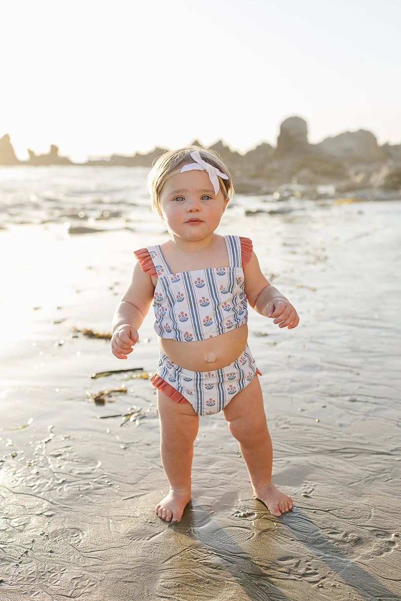 Mebie Baby Block Print Floral Ruffle Bikini Set