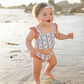 Mebie Baby Block Print Floral Ruffle Bikini Set
