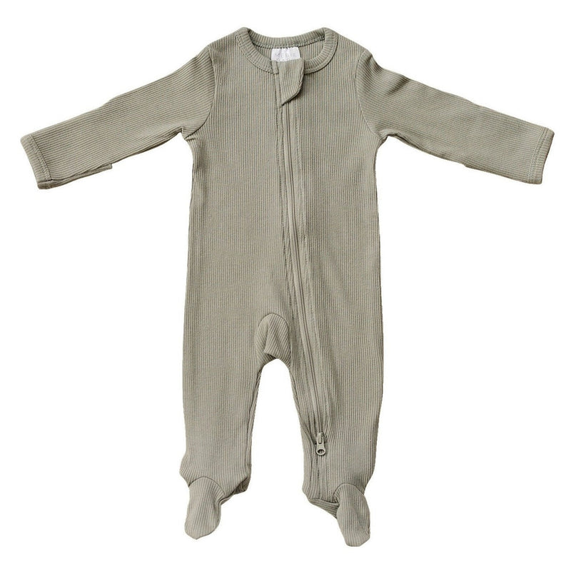 Mebie Baby Organic Cotton Ribbed Zipper Pajama - Green