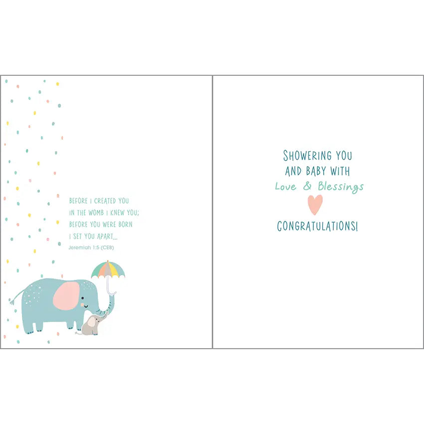 Gina B Designs With Scripture Baby Greeting Card - Elephant on Rainbow