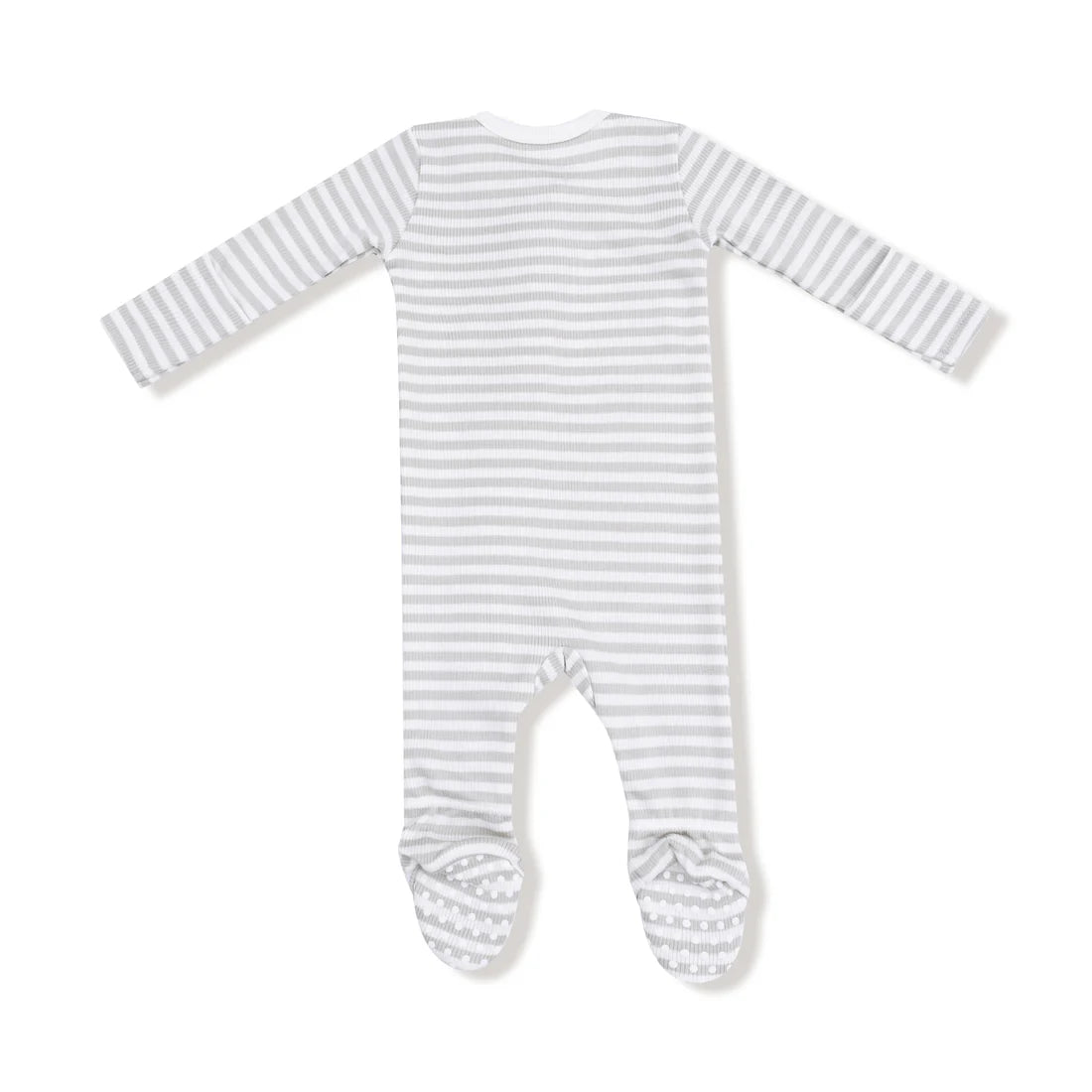 Angel Dear Ribbed Modal 2 Way Zipper Footie - Stripe - Mineral Grey/ White