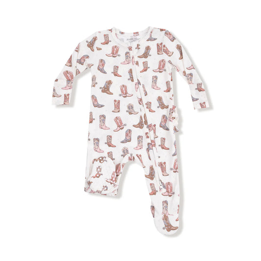 Angel Dear Bamboo 2 Way Zipper Ruffle Back Footie - Future Cowgirl