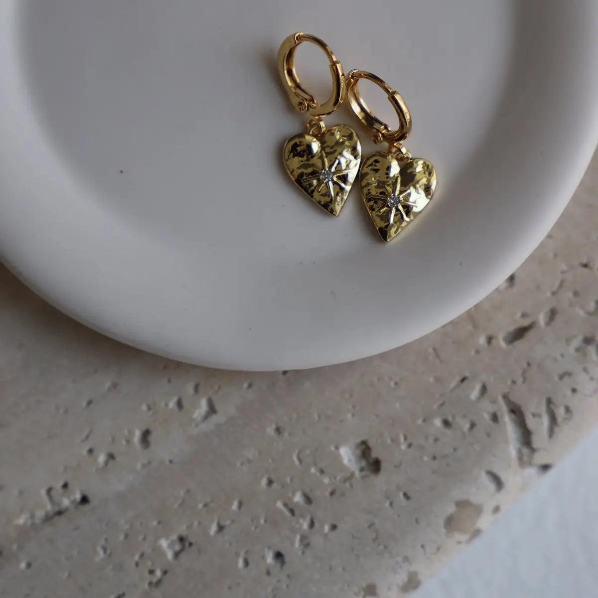 Katie Waltman Jewelry Gold Starburst Heart Huggies