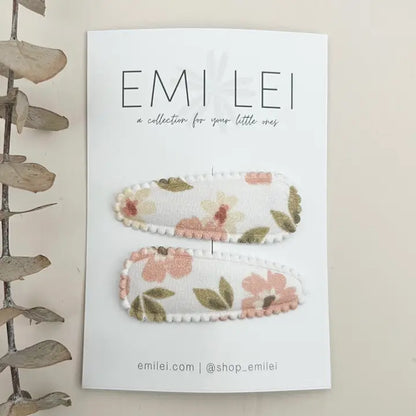 Emi Lei Fabric Hair Clip Snap Barrettes - Set of 2