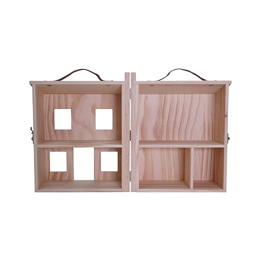 Creative Co-op Wood Folding Doll House with Faux Leather Handle & Metal Latch