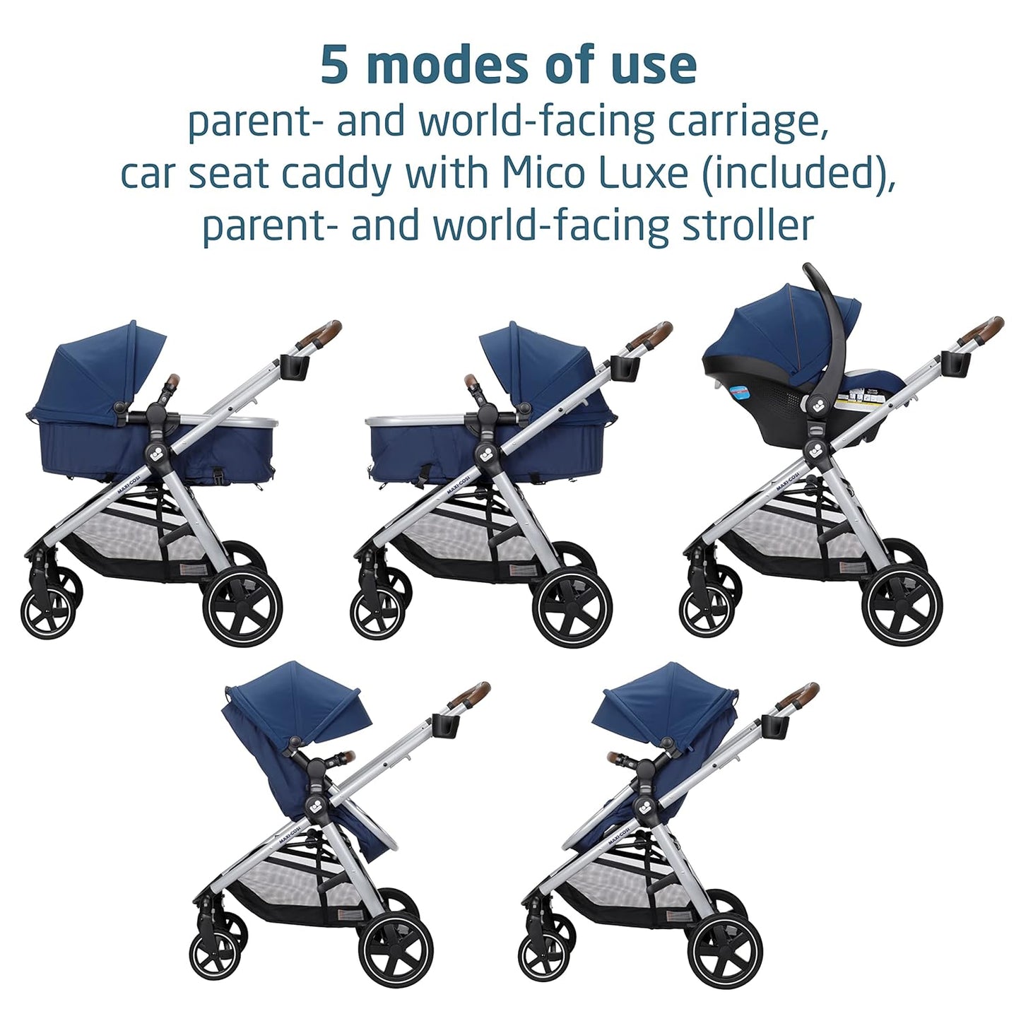 Maxi-Cosi Zelia2 Luxe 5-in-1 Modular Travel System with Mico Luxe - New Hope Navy