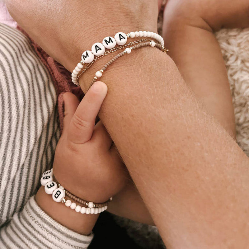 Mom and baby wear matching Joyful Bead Company Hazelnut Bracelet