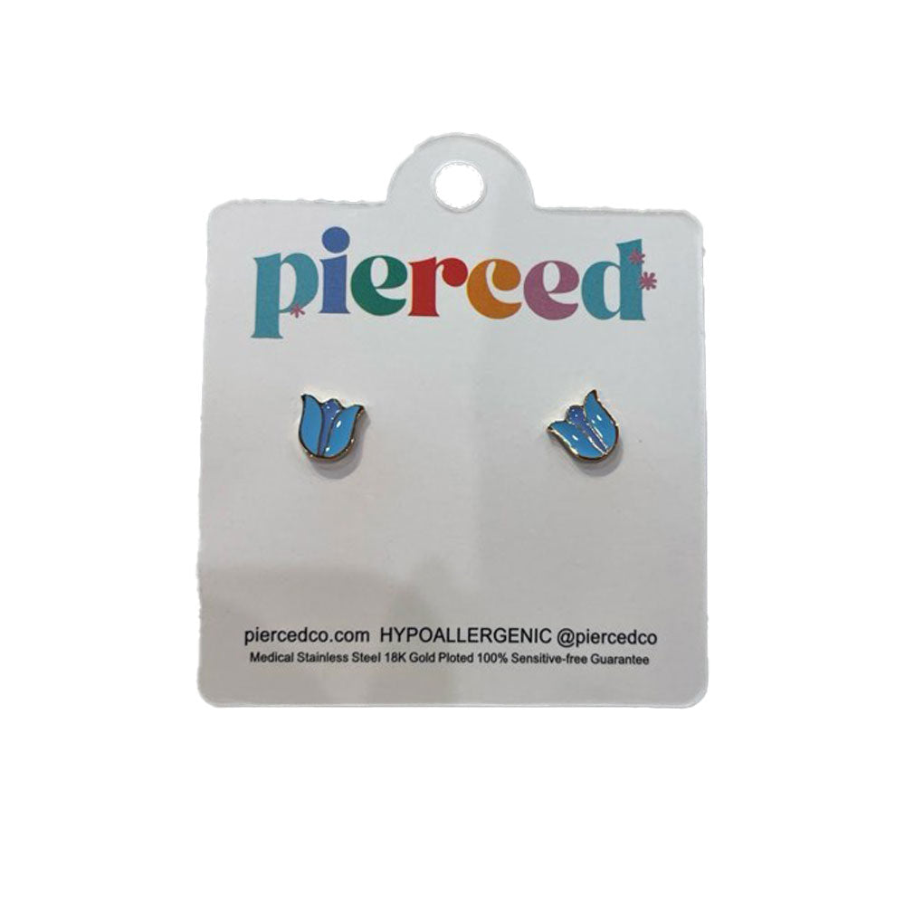 Pierced Co Flower Screw Back Child Earrings - Blue