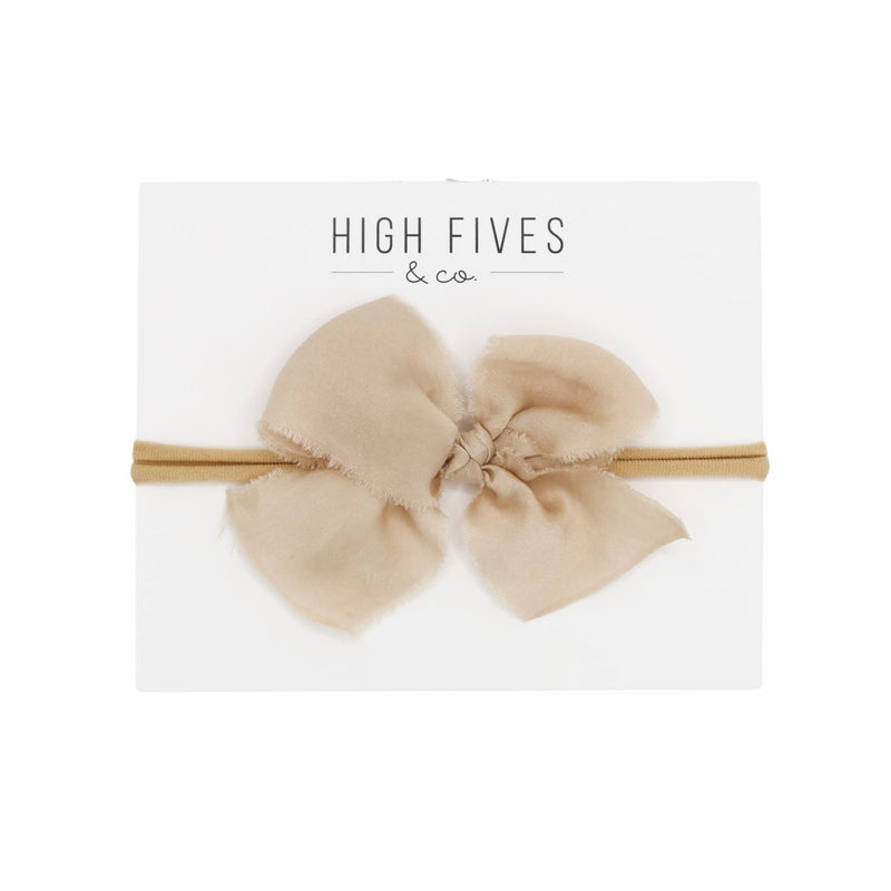 High Fives Fringed Silk-Like Chiffon Bow Nylon Headband - Cream