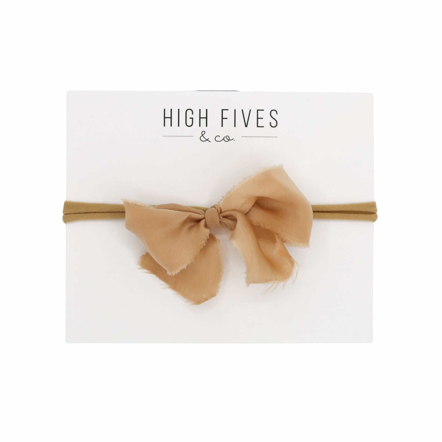 High Fives Fringed Silk-Like Chiffon Bow Nylon Headband - Light Honey