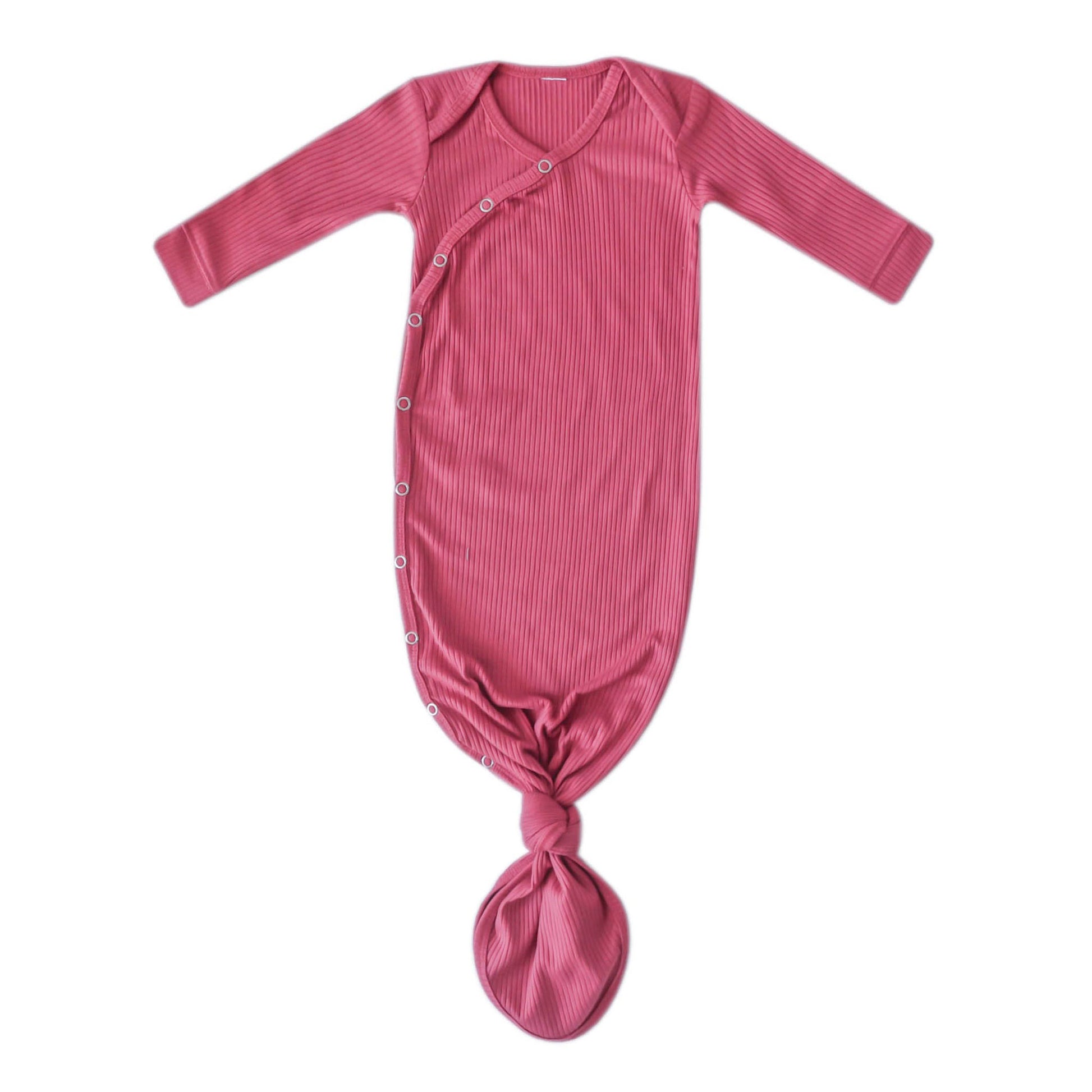 Copper Pearl Rib Knit Newborn Knotted Gown - Berry