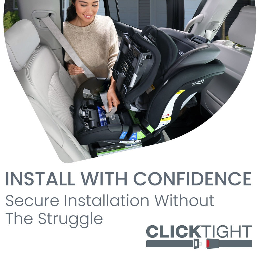 Mom installing Britax Poplar ClickTight Convertible Car Seat - Stone Onyx