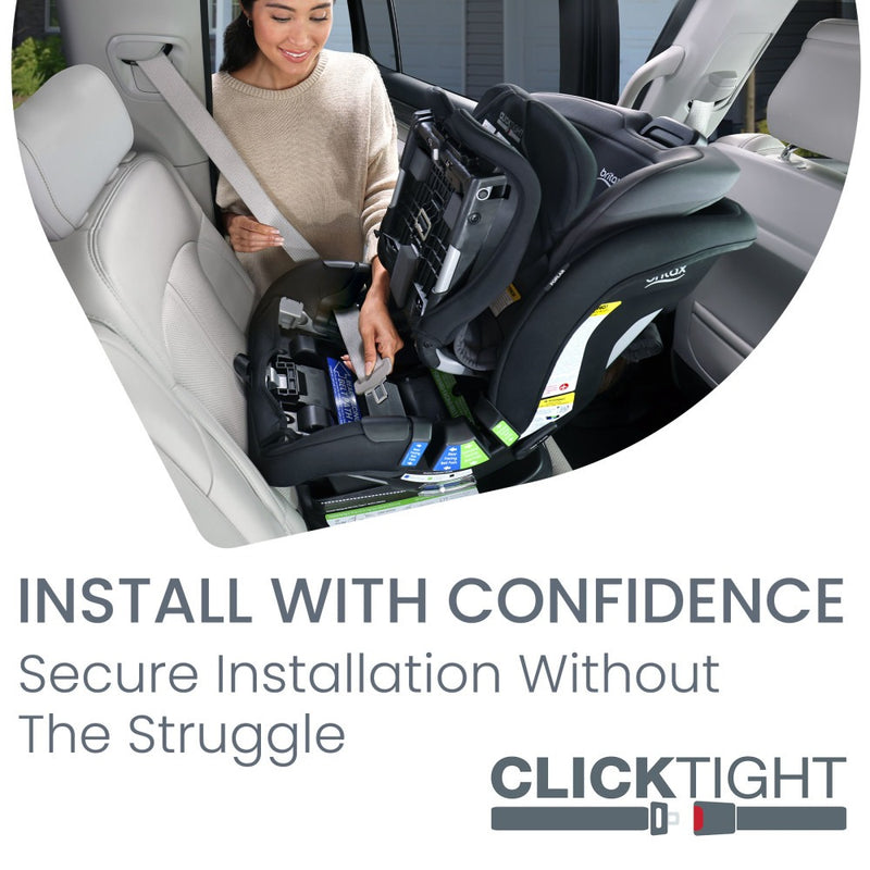 Mom installing Britax Poplar ClickTight Convertible Car Seat - Stone Onyx