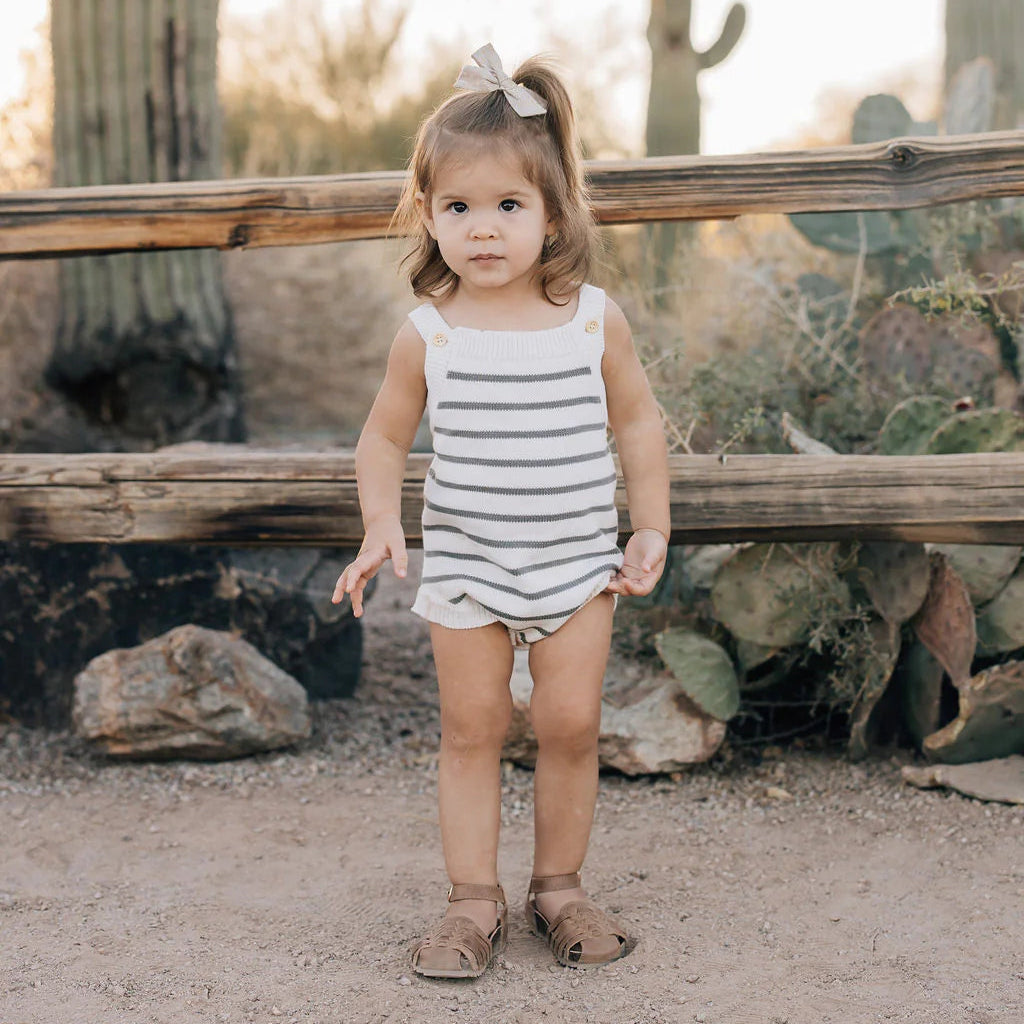 Mebie Baby Sage Stripe Knit Bubble Romper