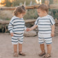 Mebie Baby Sage + Navy Stripe Knit Short Set