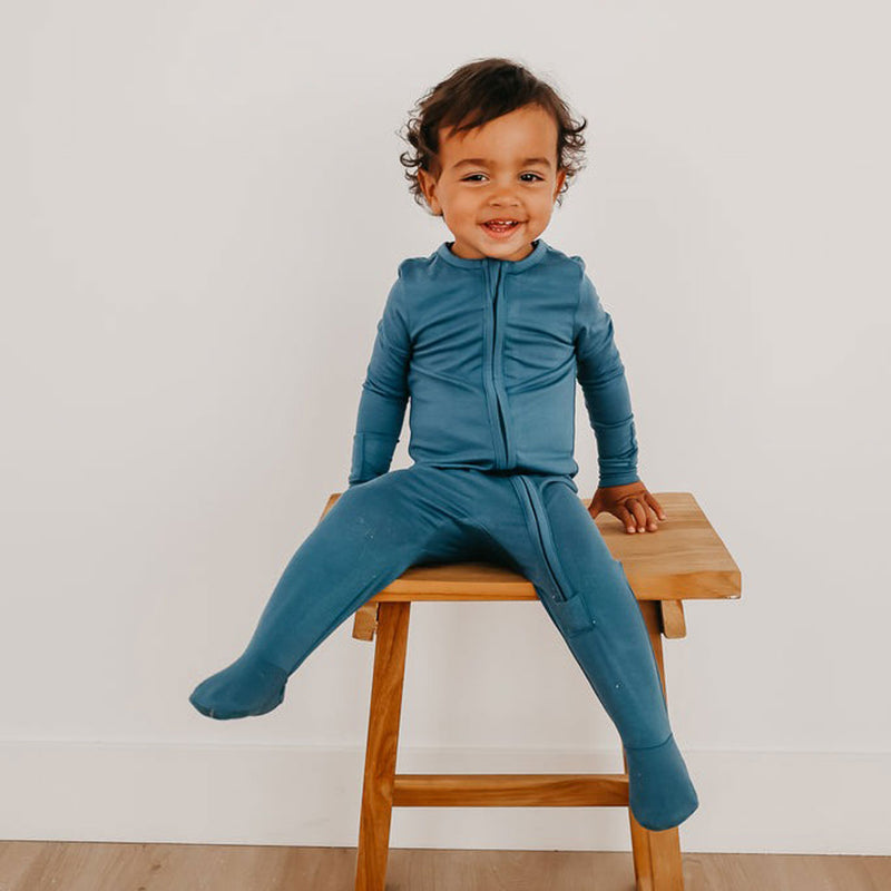 Toddler wearing Copper Pearl Zip-up Footie - Steel