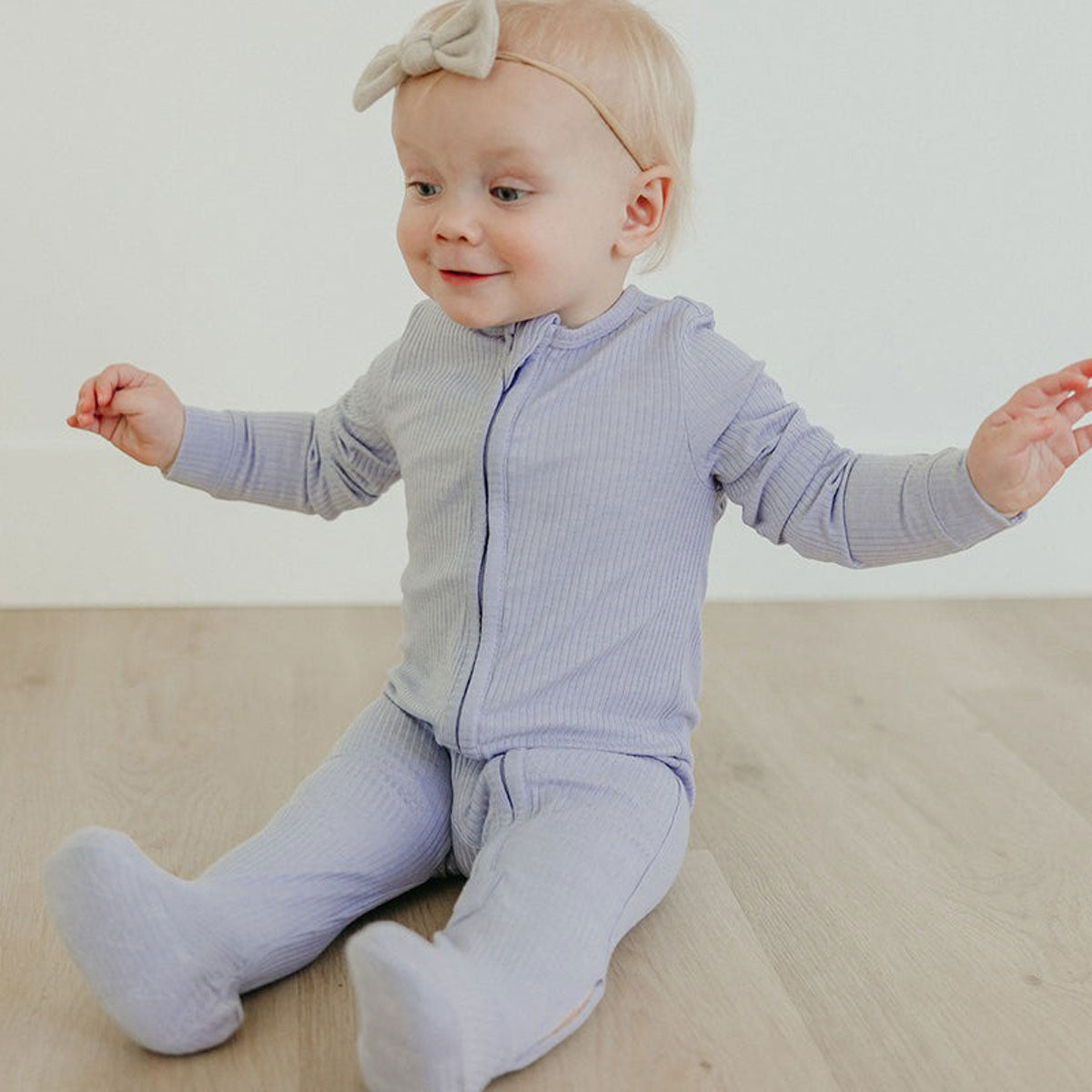 Copper Pearl Rib Knit Zip-up Footie - Periwinkle
