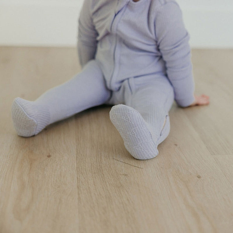 Copper Pearl Rib Knit Zip-up Footie - Periwinkle