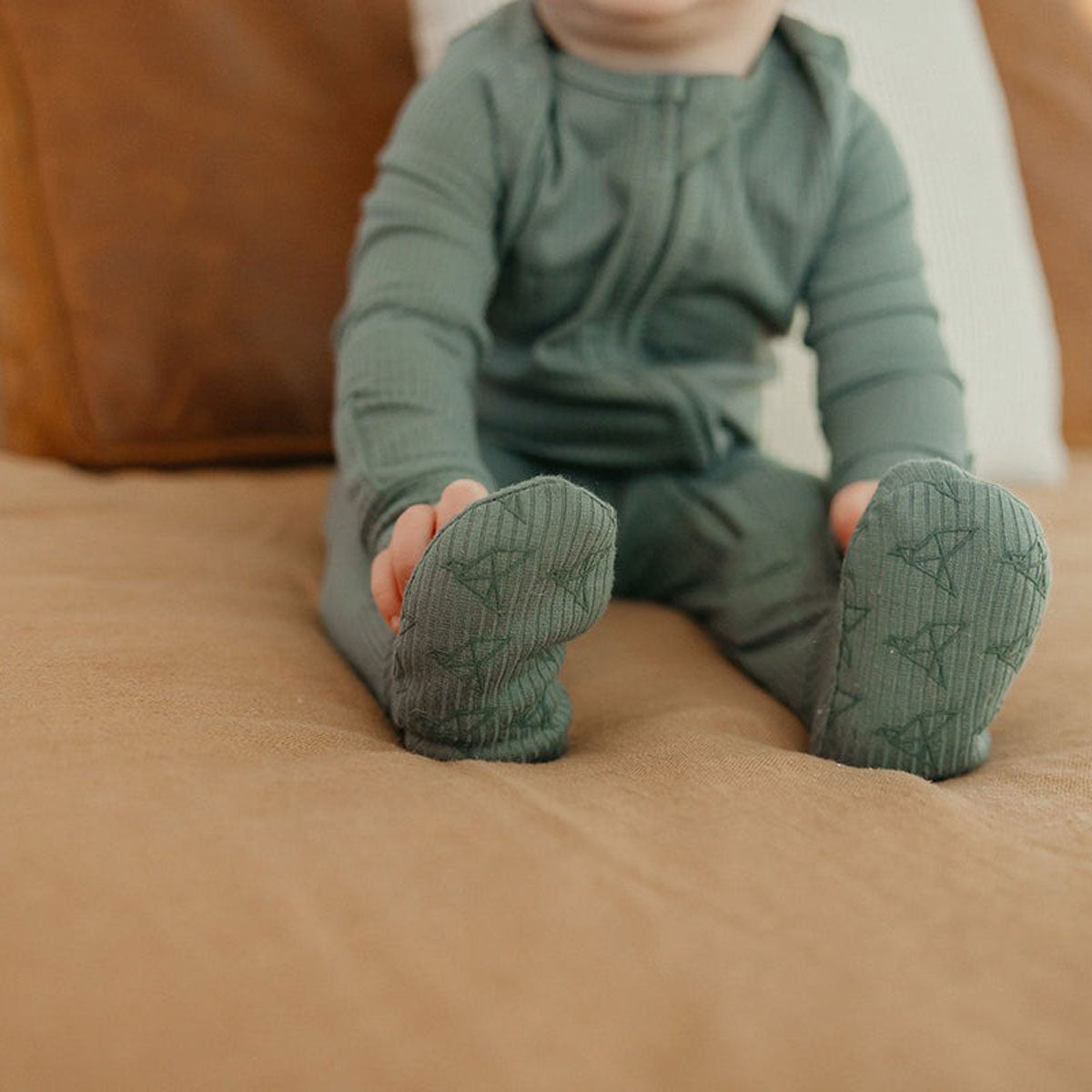 Copper Pearl Rib Knit Zip-up Footie - Moss